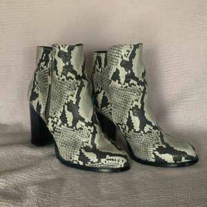 Aldo Black and Cream Snake-Print Block Heel Ankle Boots